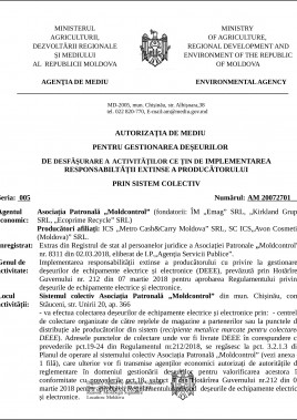 Moldcontrol Asociație Patronală, Autorizația de mediu pentru gestionarea deșeurilor