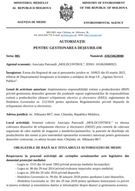 Moldcontrol Asociație Patronală, Autorizația de mediu pentru gestionarea deșeurilor